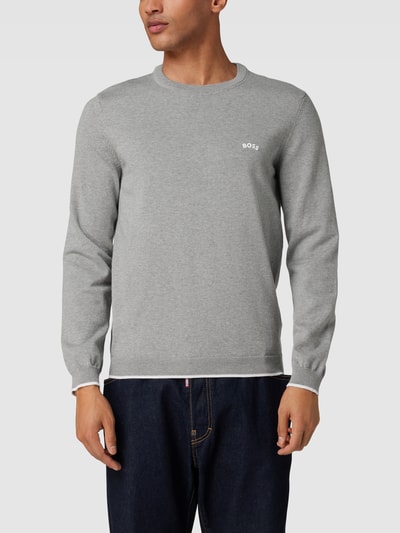 BOSS Green Gebreide pullover met labelprint, model 'Rallo' Lichtgrijs - 4