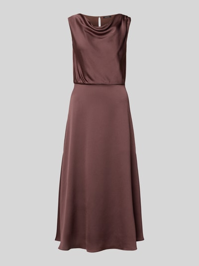 Produktfoto, Cocktailkleid mit Wasserfall-Ausschnitt von Swing aus Satin in A-Linie, Midikleid, braun, Rückenlänge 122 cm, Brustweite 34 cm