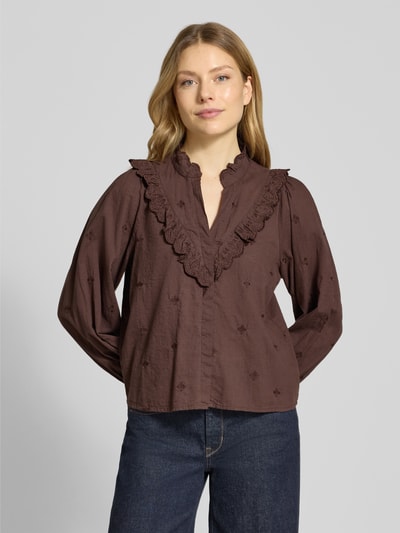 Neo Noir Regular Fit Bluse mit Rüschenbesatz Modell 'Degas' Dunkelbraun 4
