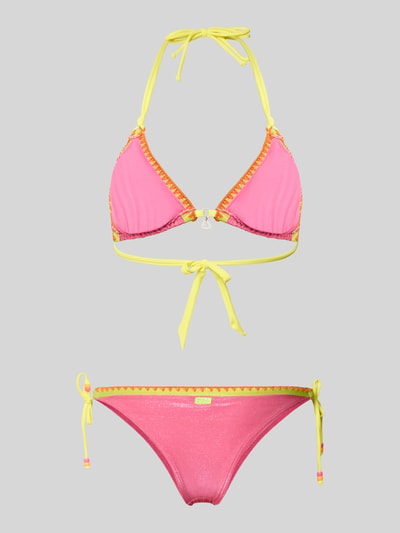 Produktfoto, Bikini mit Ziersteinen Modell 'Blucostora' von Banana Moon in Pink-Gelb, Elastischer-Material-Mix, Regular-Fit, Stitching