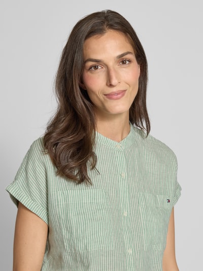 Tommy Hilfiger Relaxed fit linnen blouse met korte mouwen Lichtgroen - 3