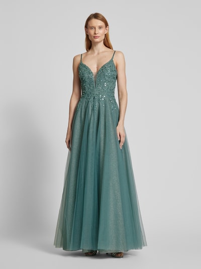 Luxuar Abendkleid mit tiefem V-Ausschnitt Gruen 4