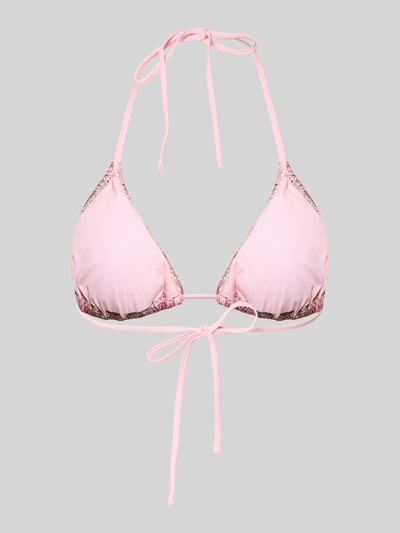 Produktfoto, Bikini-Oberteil mit Allover-Muster von Pieces in Rosa mit Schnürung, Optik:Allover-Muster, Trägerform: Neckholder, vorgeformt, gefüttert, herausnehmbar, ohne Bügel, Verschluss(Oberteil): Schnürung