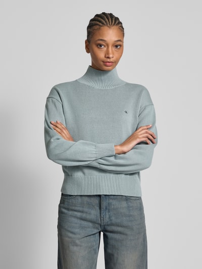 Calvin Klein Jeans Strickpullover mit gerippten Abschlüssen Rauchblau 4