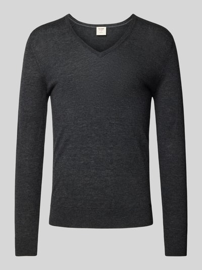 OLYMP Level Five Slim fit gebreide pullover met ribboorden Antraciet - 2