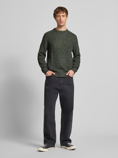 Jack & Jones Strickpullover mit gerippten Abschlüssen Modell 'LINK' Oliv Melange 1