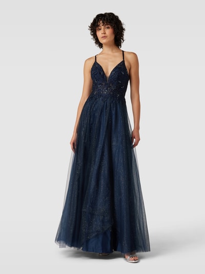 Luxuar Abendkleid mit floraler Spitze Dunkelblau 4