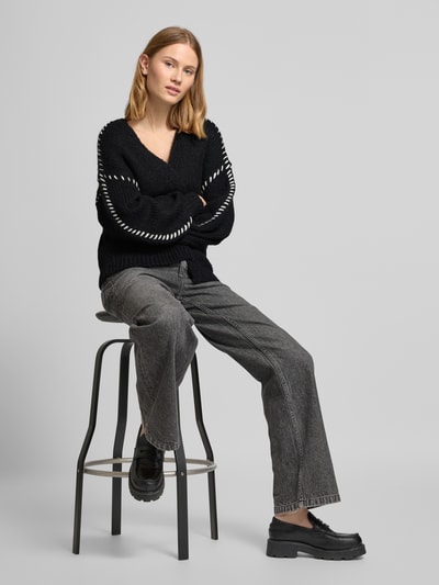 Vero Moda Loose Fit Cardigan mit Kontrastnähten Modell 'FENG' Metallic Black 1