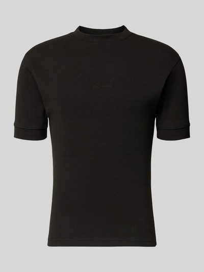 Produktfoto, Slim Fit T-Shirt mit Label-Stitching von PROHIBITED aus Baumwoll-Elasthan-Mix in Schwarz, Rundhalsausschnitt, glatte Struktur
