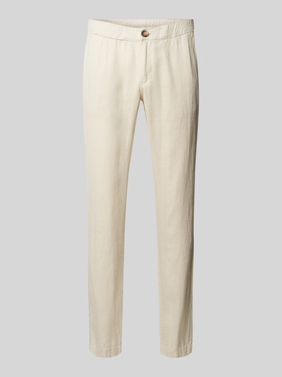 Mazine Regular fit linnen broek met elastische band Offwhite - 2