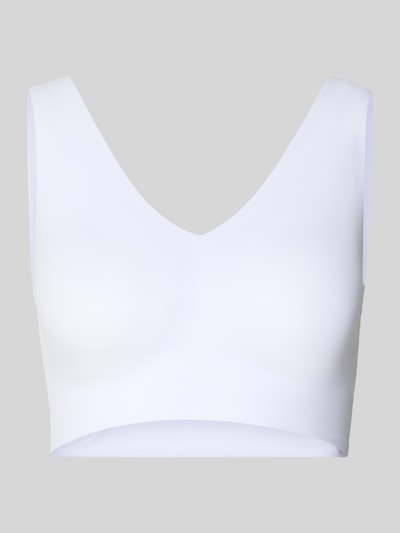 Produktfoto, Bustier mit Stretch-Anteil Modell 'INVISIBLE SOFT' von Schiesser in Weiß, glatte Oberfläche, elastischer Bund, wattierte, herausnehmbare Pads.