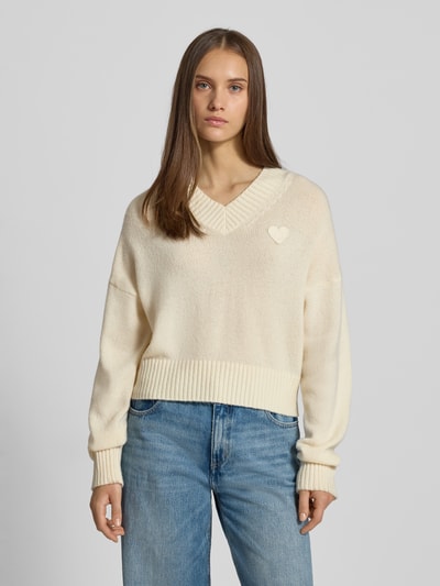 Hugo Blue Korte gebreide pullover van scheerwolmix, model 'SCUTIE_B' Ecru - 4