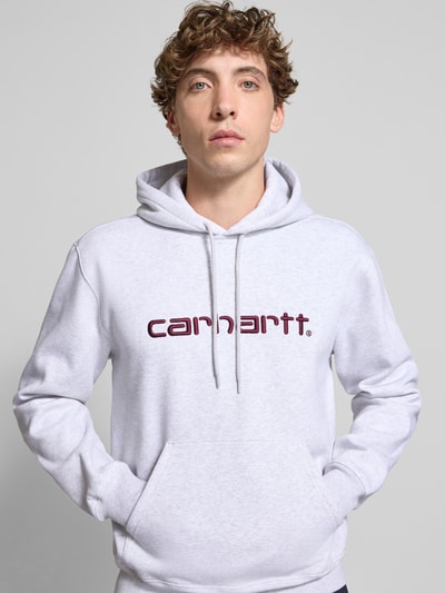 Carhartt Work In Progress Hoodie mit Label-Stitching und Känguru-Tasche Hellgrau Melange 3