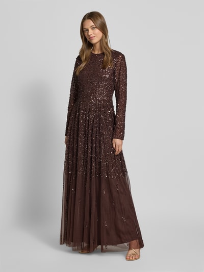 Lace & Beads Maxikleid mit Rundhalsausschnitt Dunkelbraun 1