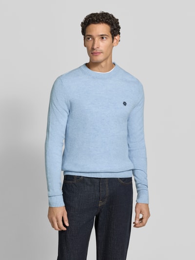 MCNEAL Slim Fit Strickpullover aus reiner Wolle mit Label-Stitching Sky Melange 4