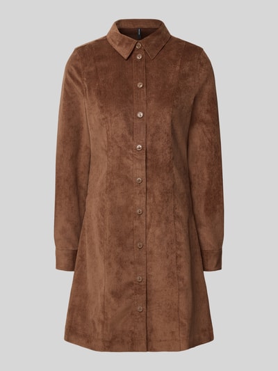 Produktfoto, bruin a-lijn vrijetijdsjurk in corduroy look met lange mouwen en knoopsluiting, A-Linien Freizeitkleid in Cord-Optik model SANNE van VERO MODA, dames vrijetijdsjurk