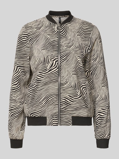 Produktfoto, Regular Fit Blouson mit Allover-Muster Modell 'COCO' von VERO MODA aus schwarzem und cremefarbenem Stoff mit feiner Textur und Reißverschluss, Damen Bomberjacke / Blouson