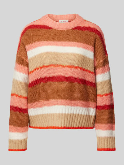 s.Oliver RED LABEL Relaxed Fit Strickpullover mit Wollanteil und Streifenmuster Orange 2