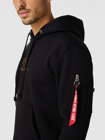 Alpha Industries Hoodie met logoprint, model 'BASIC HOODY ML FOIL PRINT' Zwart - 3