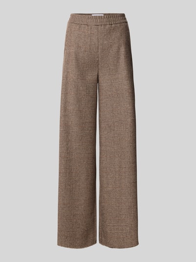 Produktfoto, braune Weite Hose mit Karomuster, Woll-Mix, strukturierte Textur, Regular Fit Weite Hose aus Woll-Mix Modell 'AVELINE' von CAMBIO, Damen Weite Hose