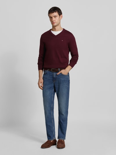 Tommy Hilfiger Regular fit pullover van een mix van katoen en kasjmier Bordeaux - 1