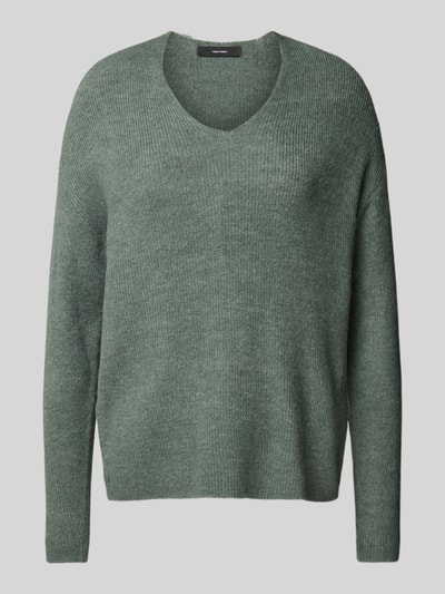 Vero Moda Regular fit gebreide pullover met V-hals, model 'CREWLEFILE' Rietgroen - 2