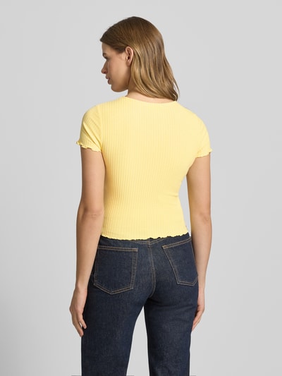 ONLY t-shirt o kroju slim fit z dodatkiem wiskozy, model 'EMMA' Jasnożółty 5