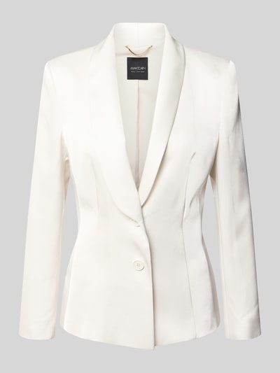 Produktfoto, Blazer mit Schalkragen und Knopfverschluss von Marc Cain in Weiß, taillierter Schnitt, Satin, strukturierte Oberfläche, Vorderansicht
