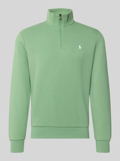 Produktfoto, groene Relaxed Fit Troyer uit katoenmix van Polo Ralph Lauren, Heren schipperstrui met effen structuur