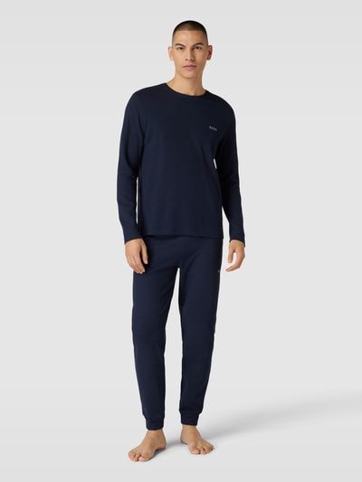 BOSS Sweatpants met structuurmotief, model 'Waffle' Donkerblauw - 1