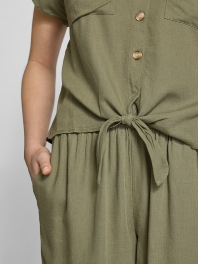 Pieces Boxy Fit Hemdbluse mit Knoten-Detail Modell 'PIA' Khaki 3