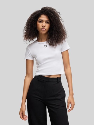 HUGO t-shirt o kroju slim fit z mieszanki bawełny model 'DELANOR' Złamany biały 4