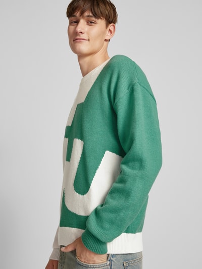 Hugo Blue Gebreide pullover met labelstitching, model 'Souso' Groen - 3