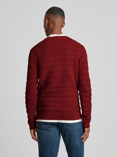 Tom Tailor Regular Fit Strickpullover aus reiner Baumwolle mit Strickmuster Bordeaux 5