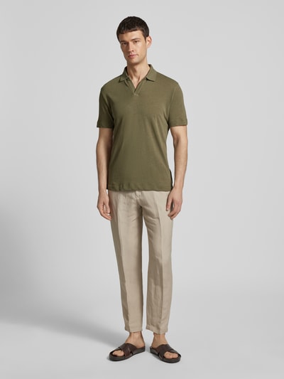 Marc O'Polo Regular fit poloshirt van een mix van katoen en linnen Olijfgroen - 1