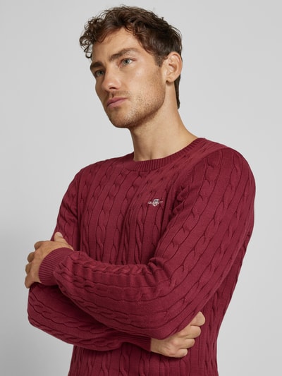 Gant Gebreide pullover met ronde hals Bordeaux - 3