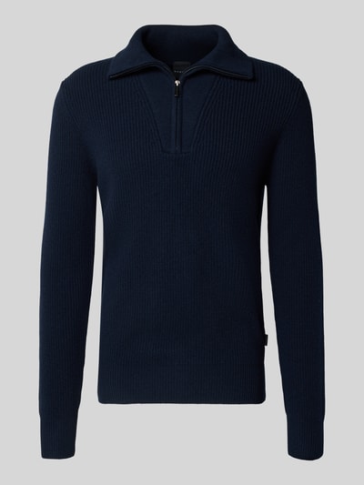 bugatti Schipperstrui van wolmix met labeldetail Marineblauw - 2