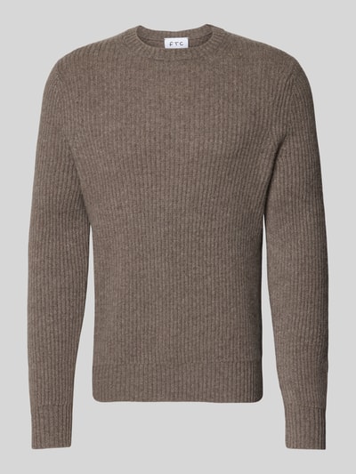 Produktfoto, Strickpullover aus Kaschmir mit Rundhalsausschnitt von FTC Cashmere in Braun, grob gestrickt, gerader Schnitt, Vorderansicht