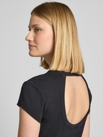 BOSS Orange T-shirt in riblook met labelstitching Zwart - 3