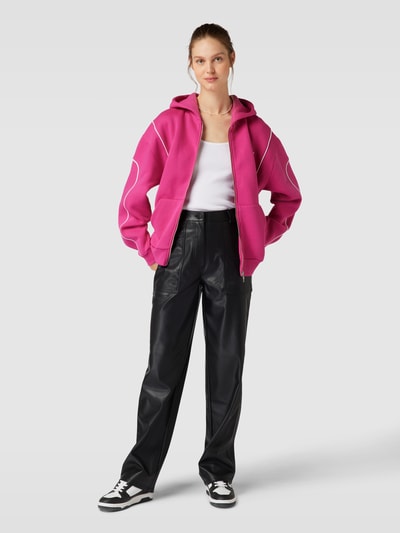 Review Sweatjacke mit Label-Print Fuchsia 1