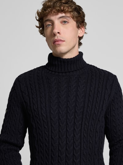 Superdry Sweter z dzianiny ze ściegiem warkoczowym model ‘Jacob’ Ciemnoniebieski 3