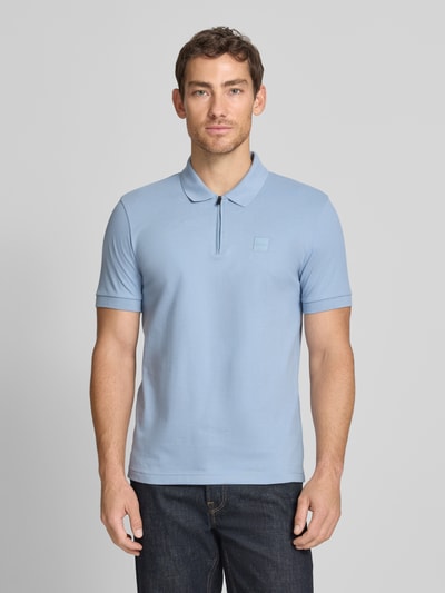 BOSS Orange Slim Fit Poloshirt aus Baumwoll-Mix Modell 'PASSERZIP' Hellblau 4