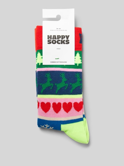 Happy Socks Socken mit Label-Stitching Modell 'Christmas Stripe' Hellrot 3