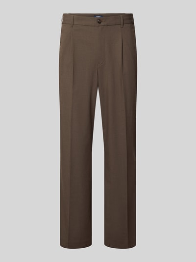 Produktfoto, Straight Fit Hose mit Viskose-Anteil van MCNEAL, bruine kleur, elastische materiaalmix met viscose, bandplooien, achterzakken, knoop- en ritssluiting, bandwijdte maat M 41 cm, binnenbeenlengte maat M 75 cm