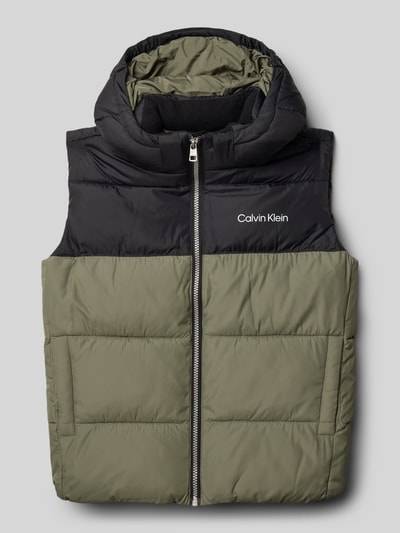 Calvin Klein Jeans Regular Fit Outdoorweste in Stepp-Optik mit Logo-Print Oliv 1