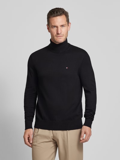 Tommy Hilfiger Rollkragenpullover mit Logo-Stitching Modell 'PIMA' Black 4