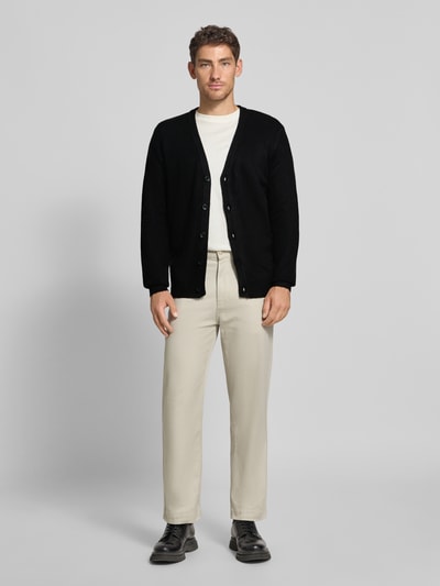 Casual Friday Kurtka z dzianiny o kroju slim fit z dekoltem w serek model ‘Heine’ Czarny 1