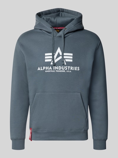 Produktfoto, Regular Fit Hoodie aus Baumwoll-Mix mit Logo-Print von Alpha Industries in Grau mit weißen Akzenten, Kapuze und Kängurutasche
