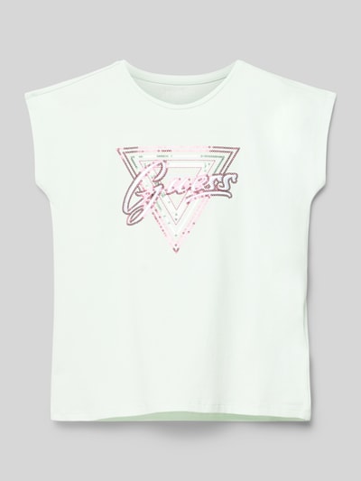 Guess T-shirt met labelstitching en pailletten Mintgroen - 1