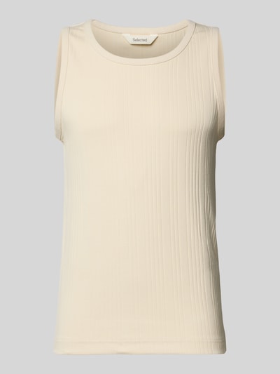 Produktfoto, Regular Fit Tank Top aus Baumwoll-Mix Modell 'ANDRE' von SELECTED HOMME, kremowy, gładki z pionową prążkowaną strukturą, okrągły dekolt, szerokie ramiączka, materiał prążkowany, bawełniany mix